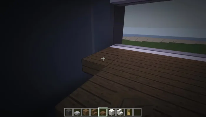 Add a railing using black stained glass panes at the edge of the staircase.